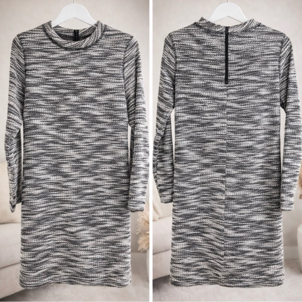 LOU & GREY Women's Long Sleeve Zip Back Slub Cotton Dress Small Black White